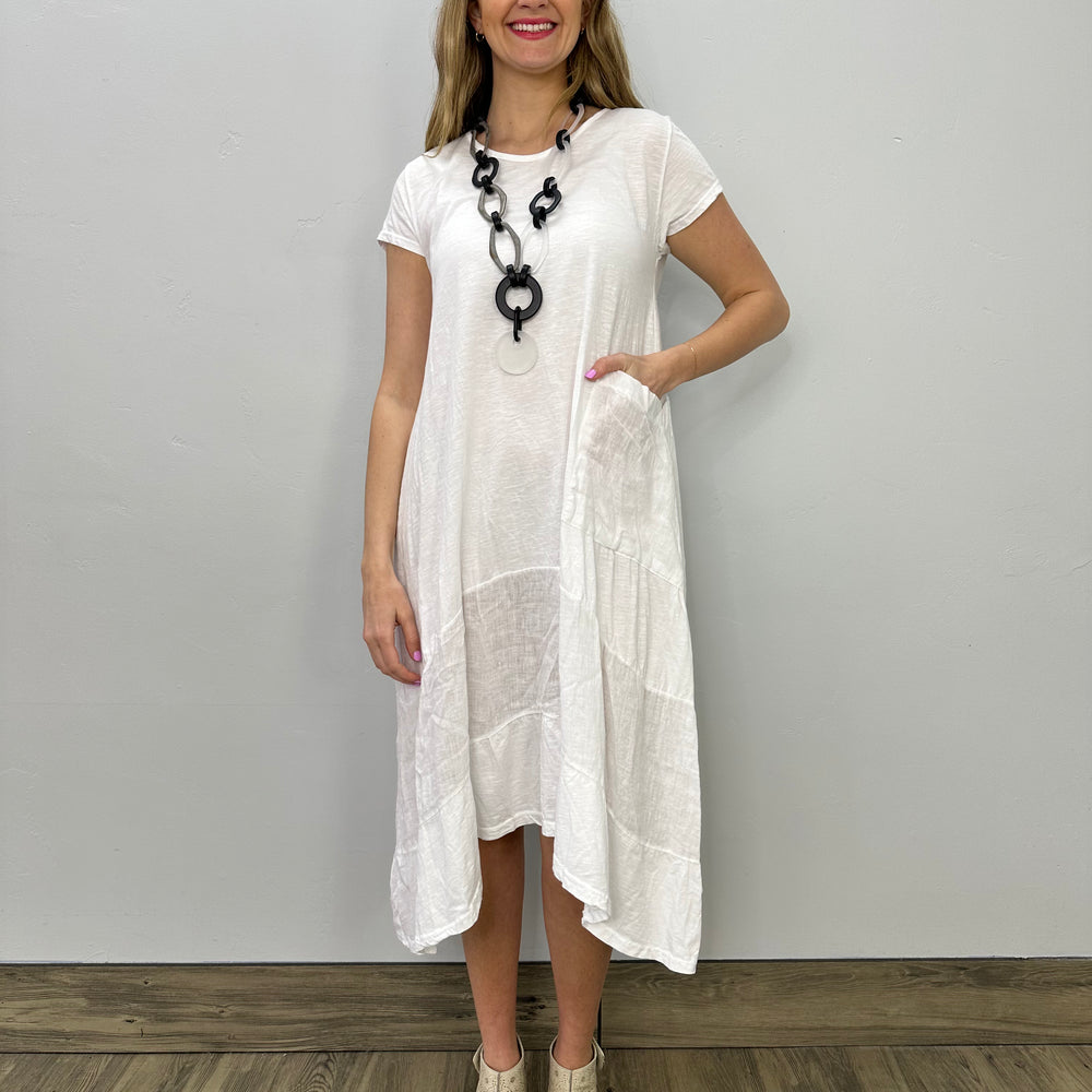 White Cotton Linen Shark-bite Dress