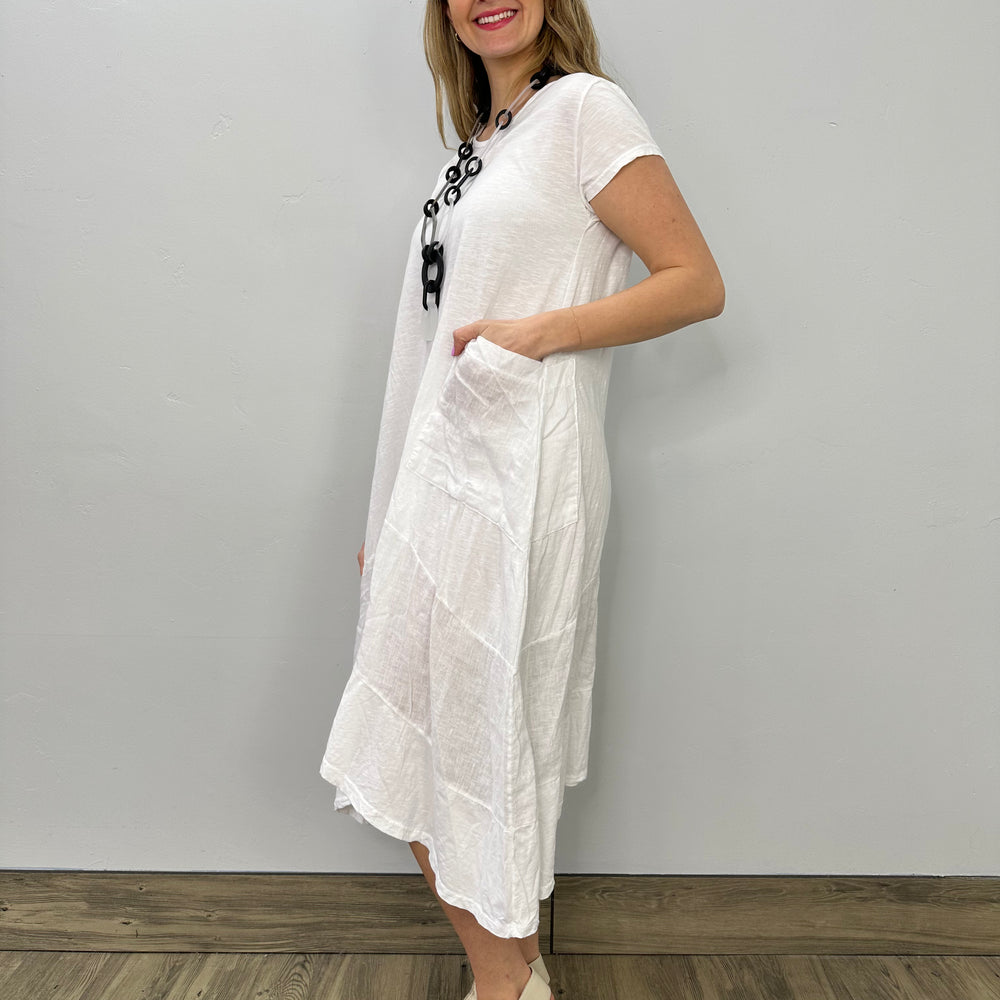 White Cotton Linen Shark-bite Dress