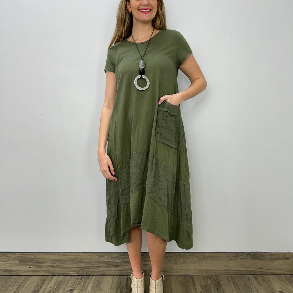 Moss Cotton Linen Shark-bite Dress