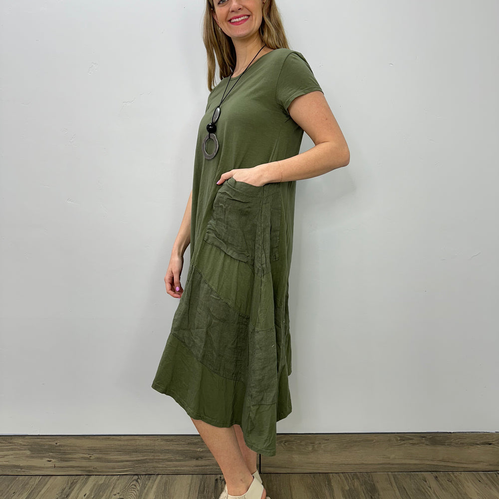 Moss Cotton Linen Shark-bite Dress