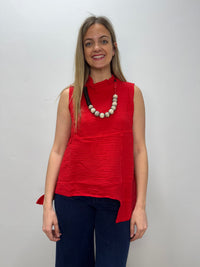 Cherry Red Cowl Asymmetrical Sleeveless Top