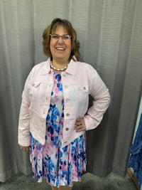 100% Linen Blush Pink Collared Button Down Jacket