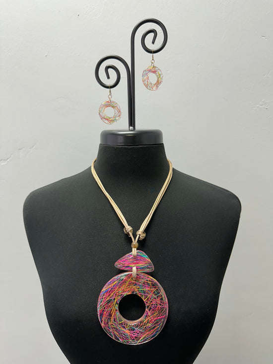 Colorful Strings Resin Circle Earrings