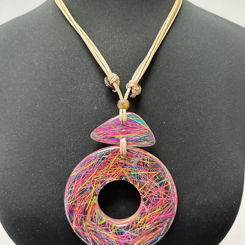 Colorful Strings Resin Circle Necklace