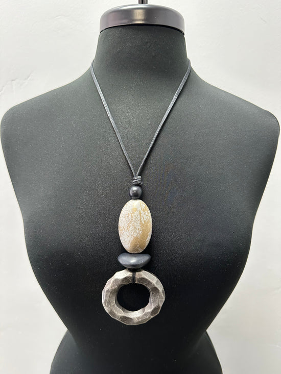 Silver and Black Circular Rock Necklace