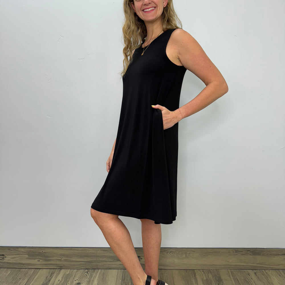 Black Sleeveless Aline Dress with Keyhole