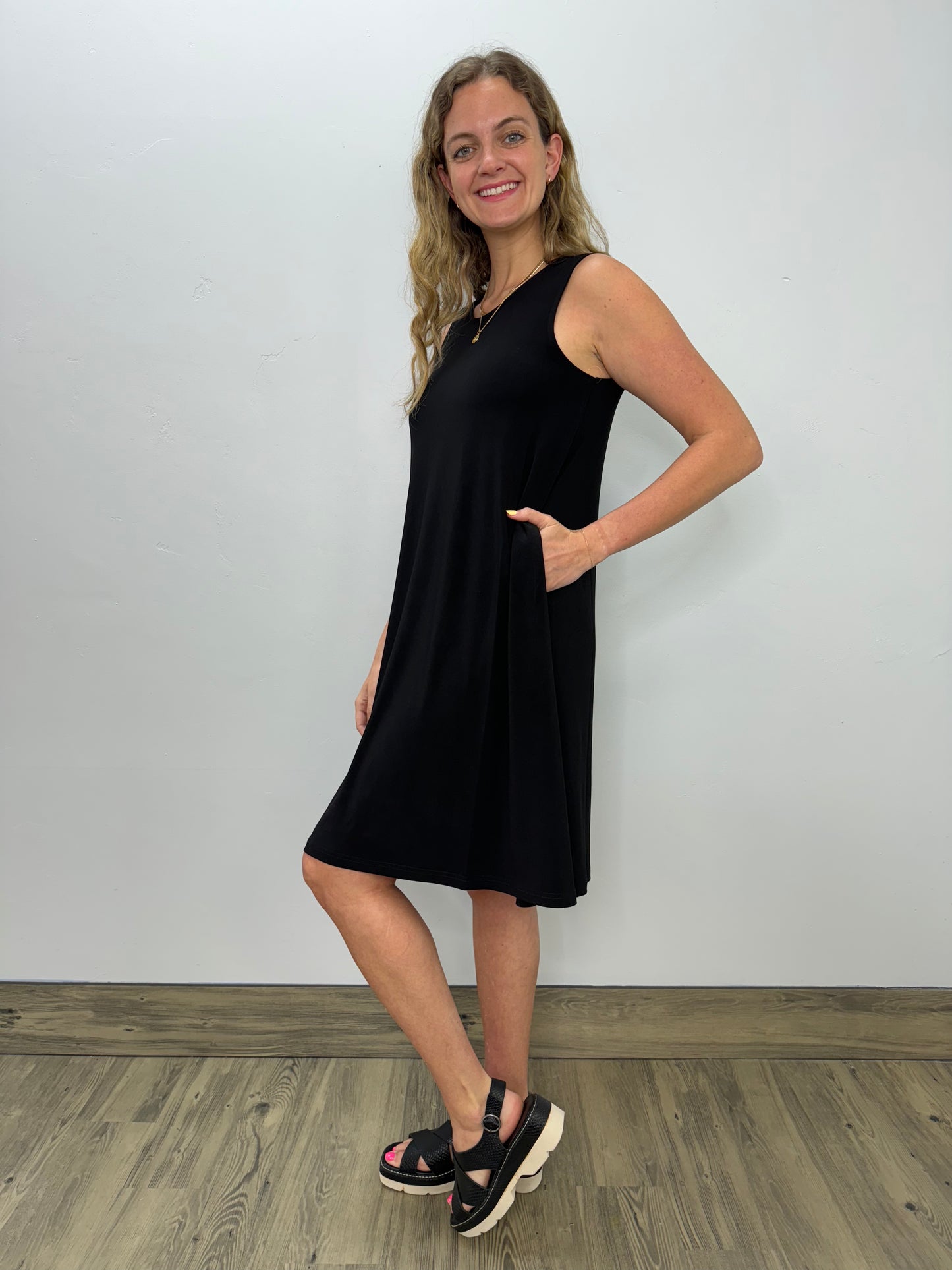 Black Sleeveless Aline Dress with Keyhole