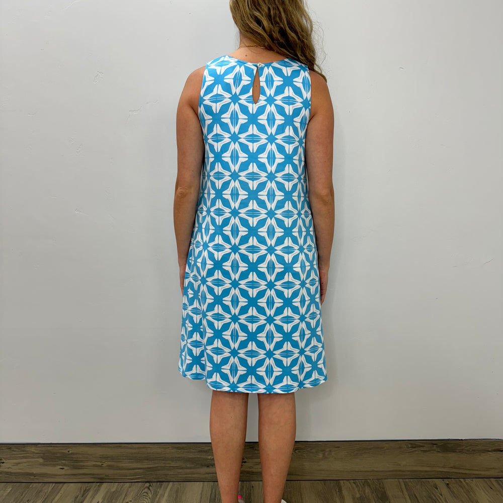 Blue Diamond Sleeveless Aline Dress with Keyhole