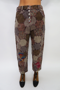 Purple Hexagons Mix Patchwork Shell Button Up Pant