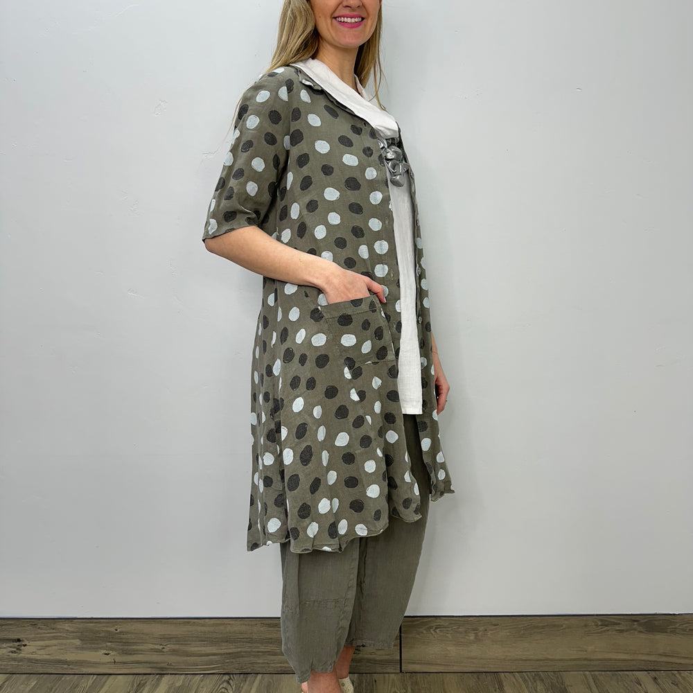 
                  
                    Olive Dots Linen Button Up Shirt Dress
                  
                