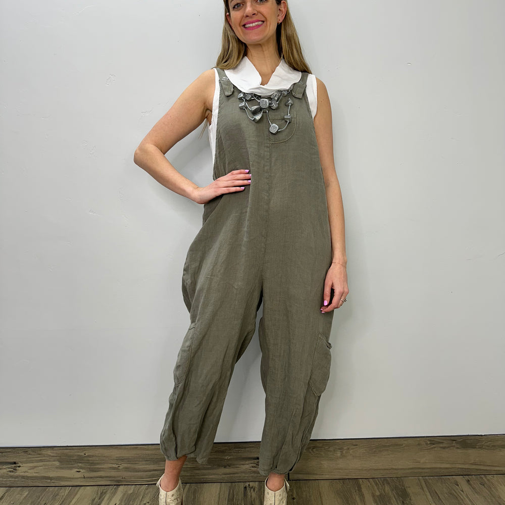 Olive Lantern Linen Jumpsuit