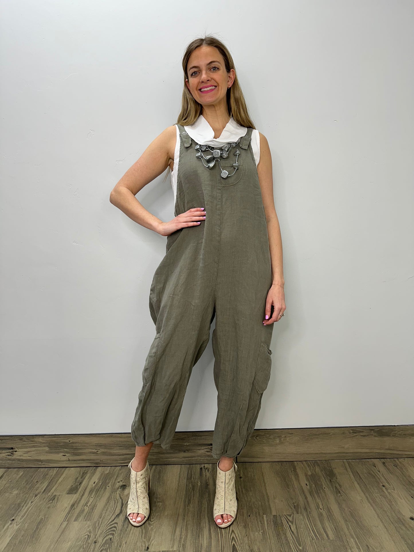 Olive Lantern Linen Jumpsuit