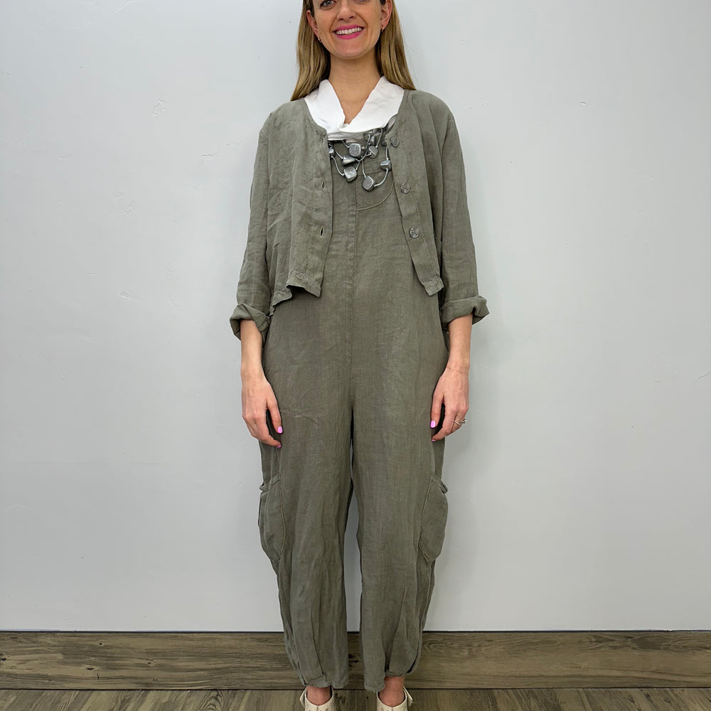 Olive Lantern Linen Jumpsuit