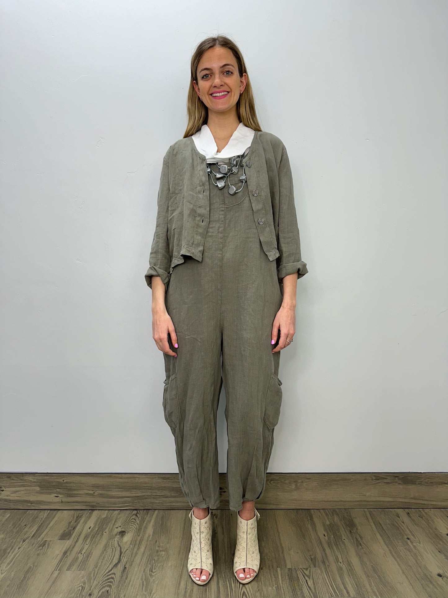 Olive Lantern Linen Jumpsuit