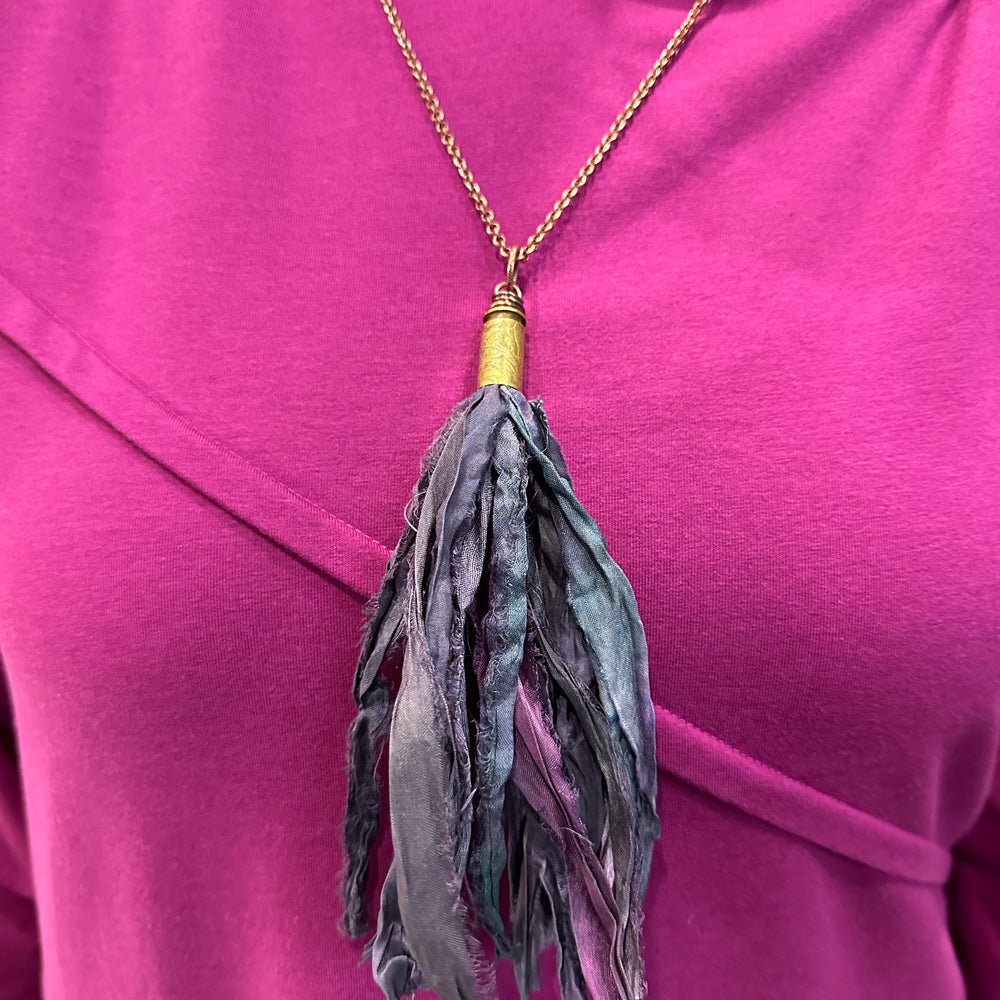 Plum Silk Tassel Bullet Casing Necklace