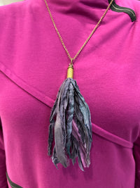 Plum Silk Tassel Bullet Casing Necklace