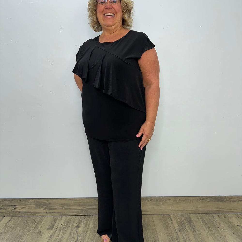 Black Asymmetrical Ruffle Tank