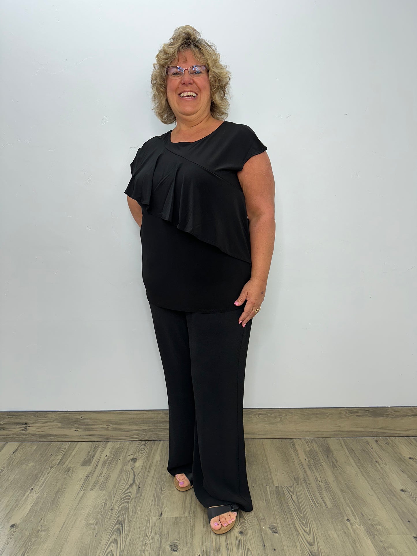 Black Asymmetrical Ruffle Tank