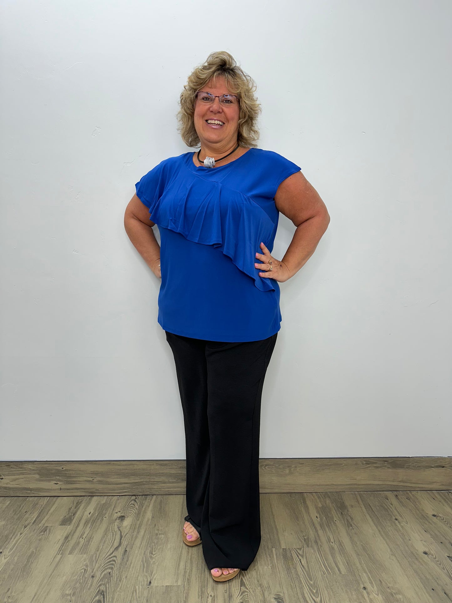 Royal Blue Sleeveless Ruffle Tank