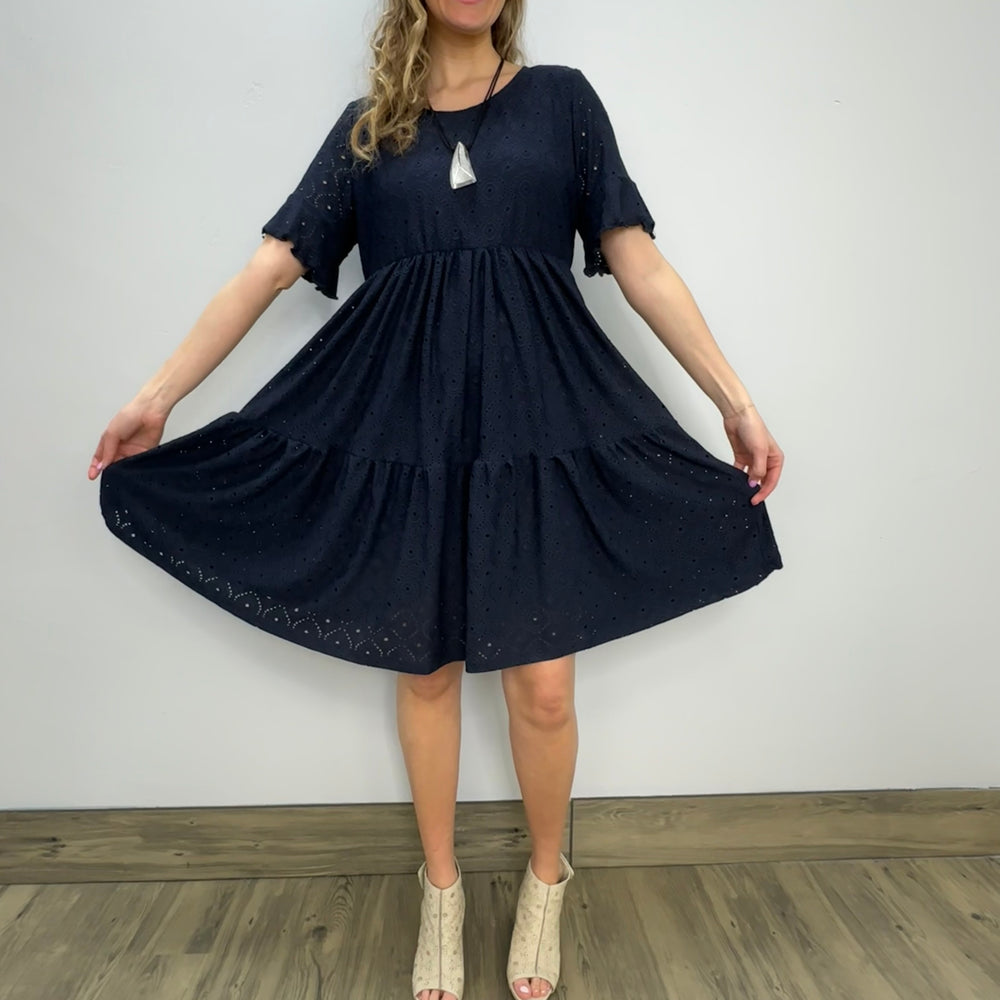 Long Navy Ruffle Dress