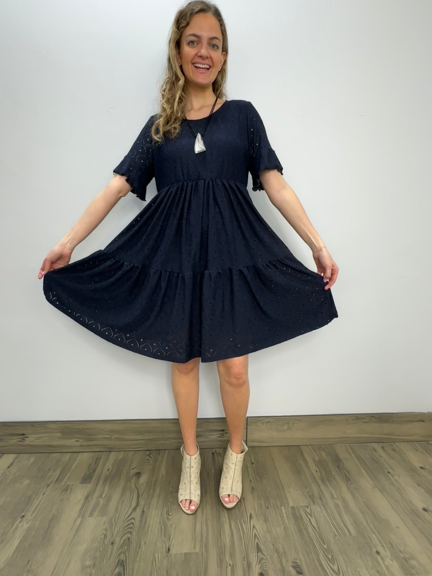 Long Navy Ruffle Dress