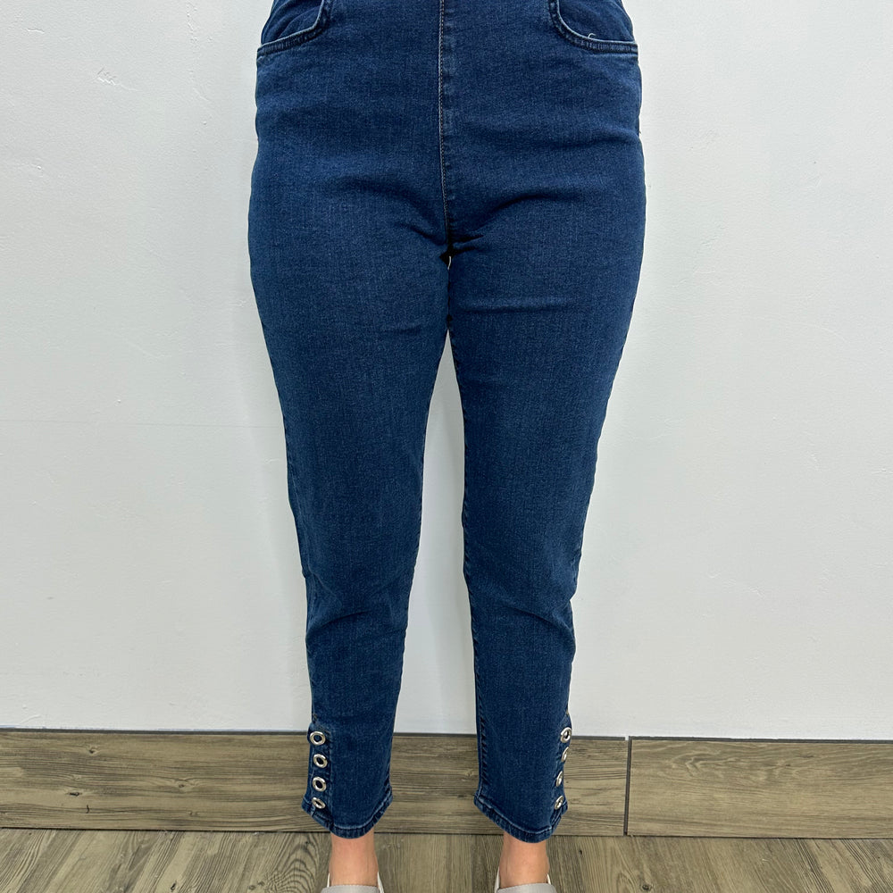 Blue Wash Full Length Denim Jeans with Eyelets