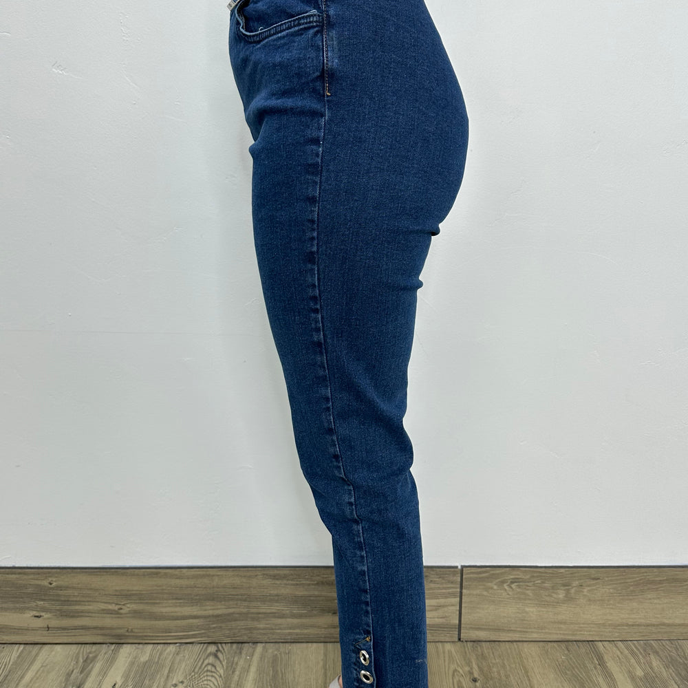 Blue Wash Full Length Denim Jeans with Eyelets