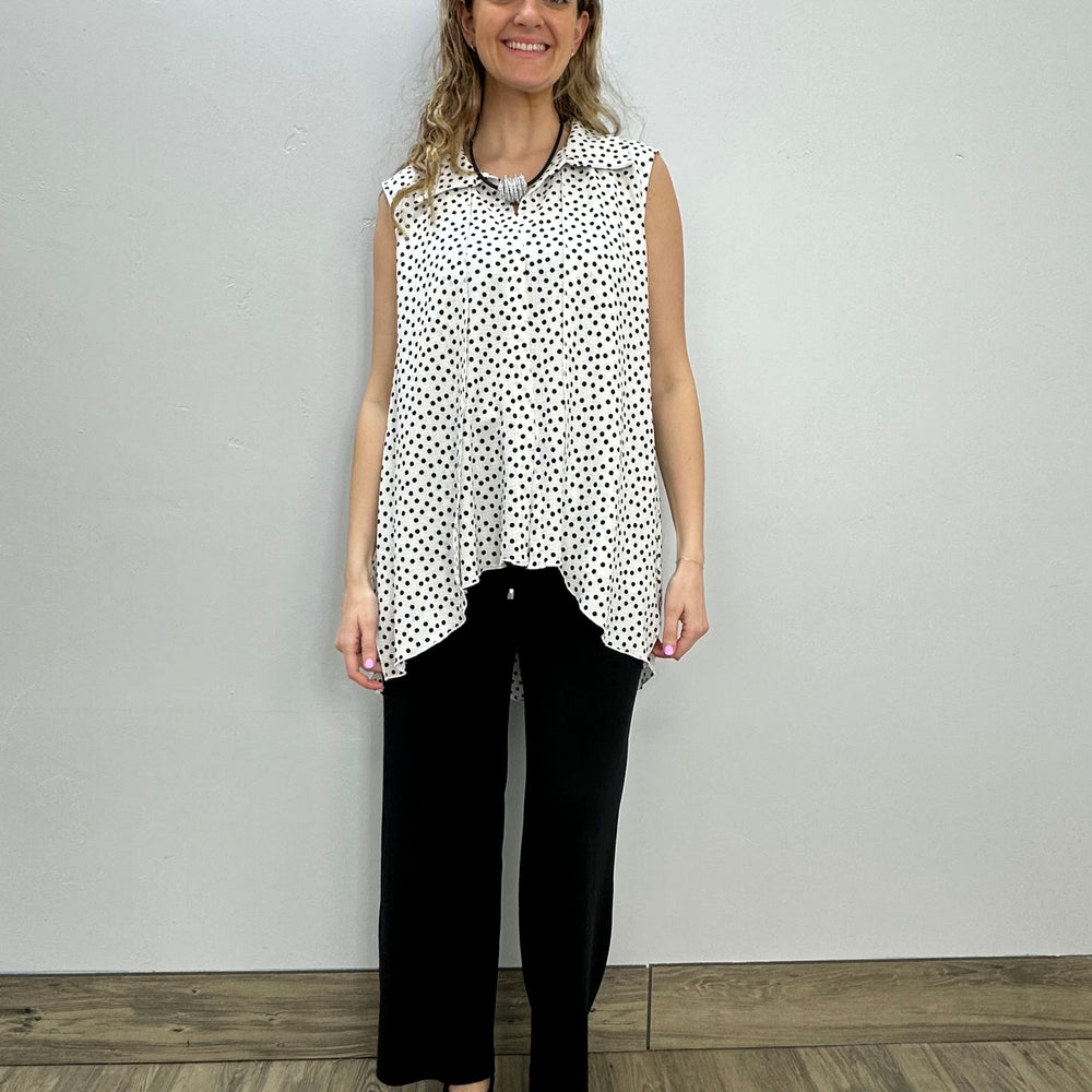 Ivory Polka Dot Hi-Low Sleeveless Tunic