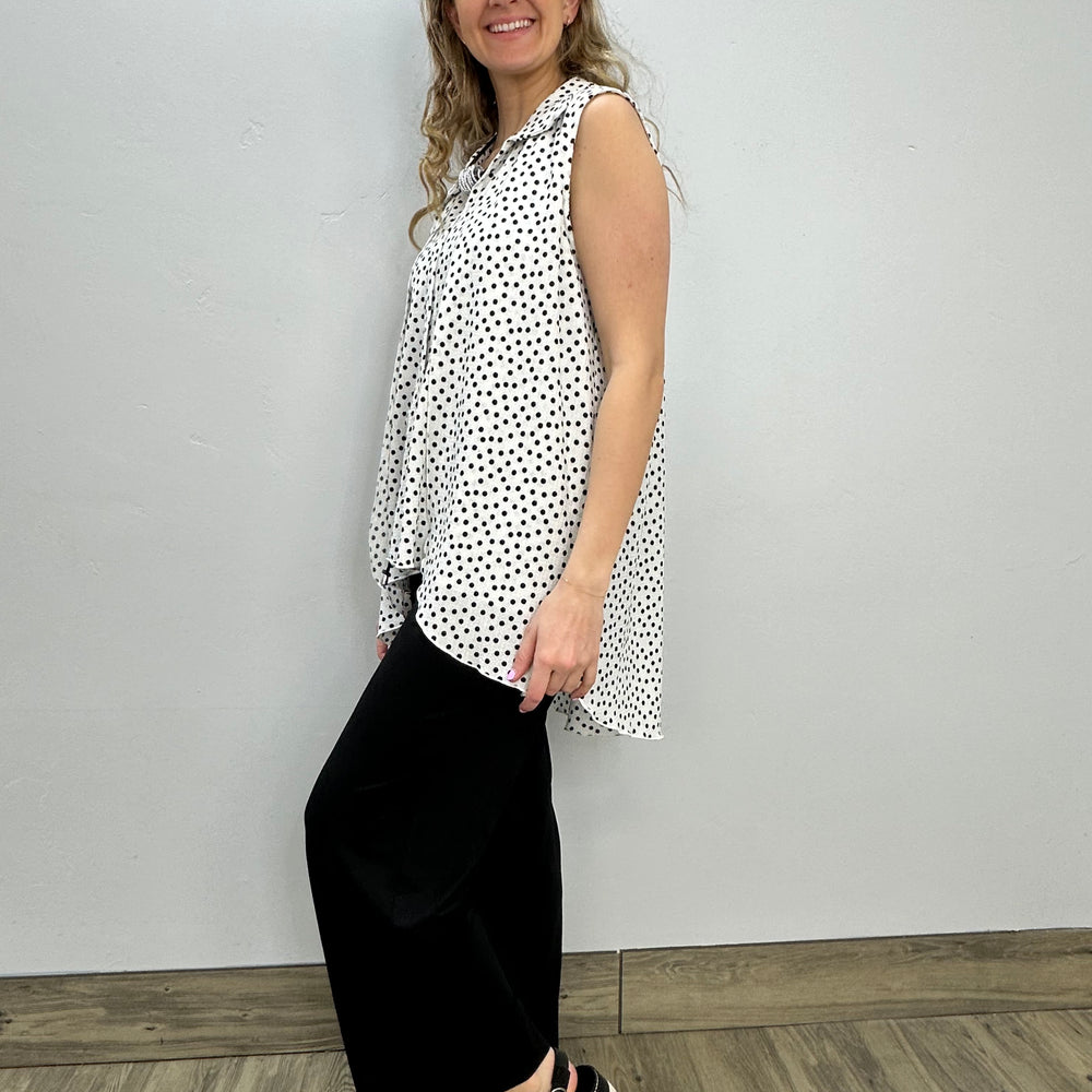 Ivory Polka Dot Hi-Low Sleeveless Tunic