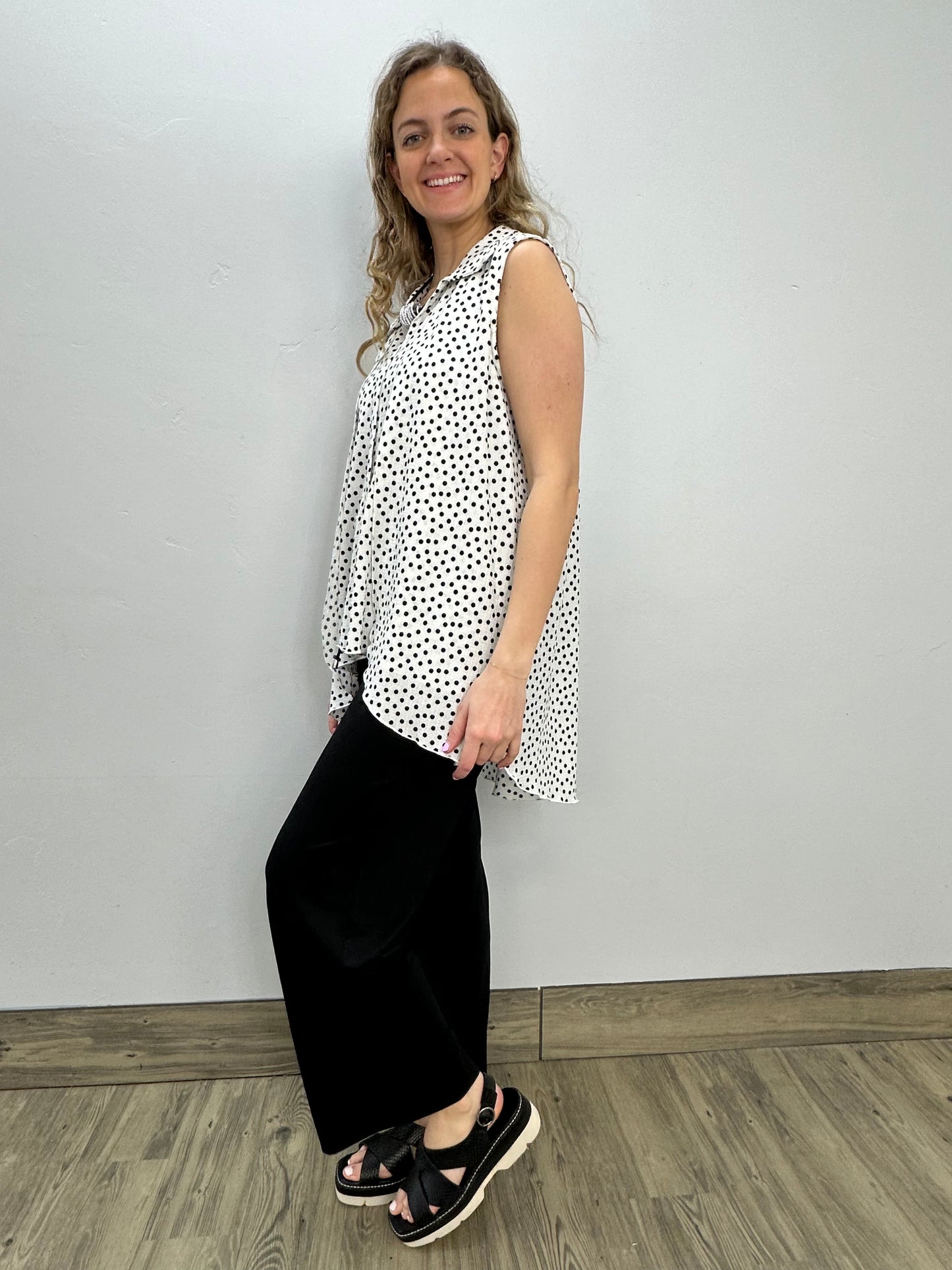 Ivory Polka Dot Hi-Low Sleeveless Tunic