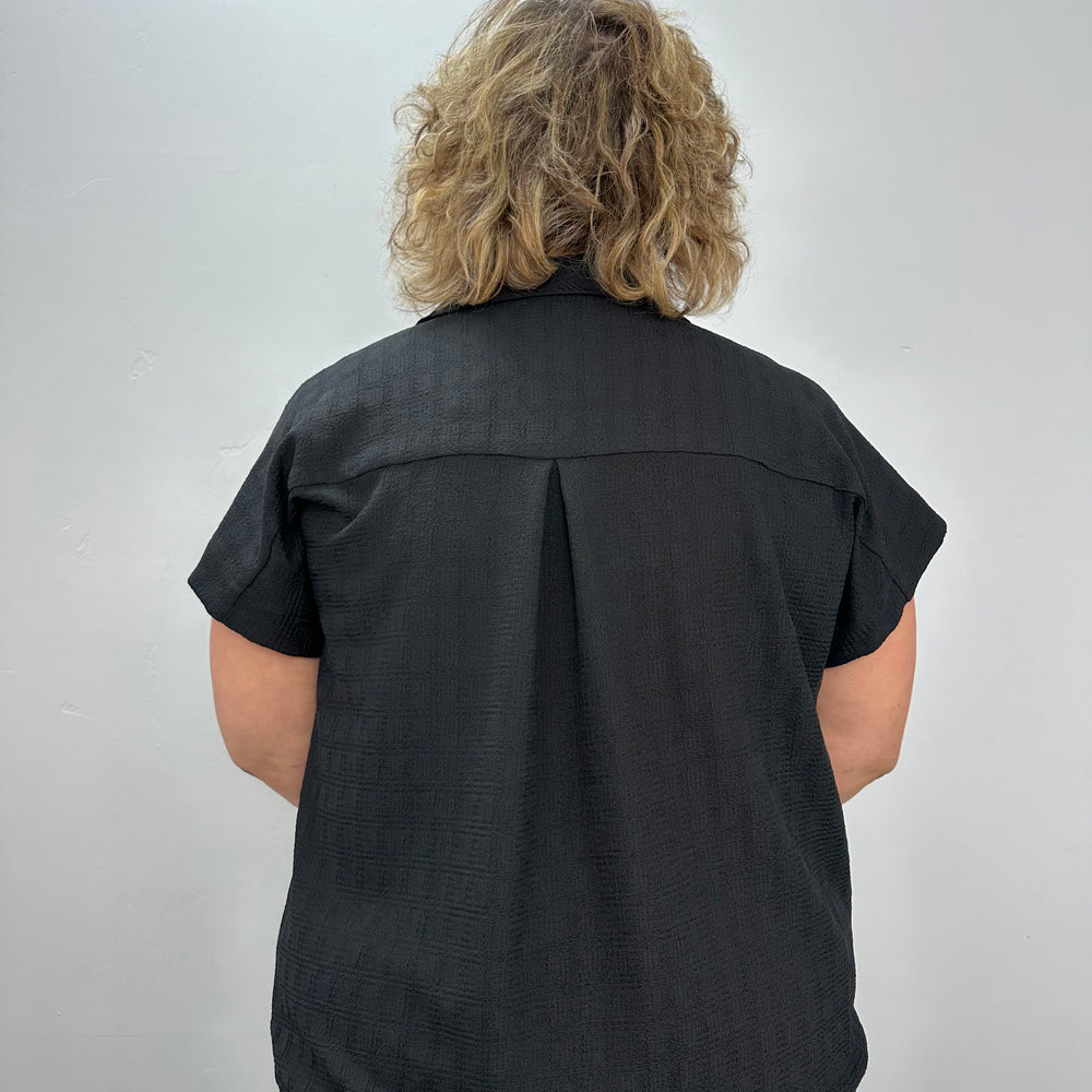 
                  
                    Black Collared Draw String Short Sleeve Top
                  
                