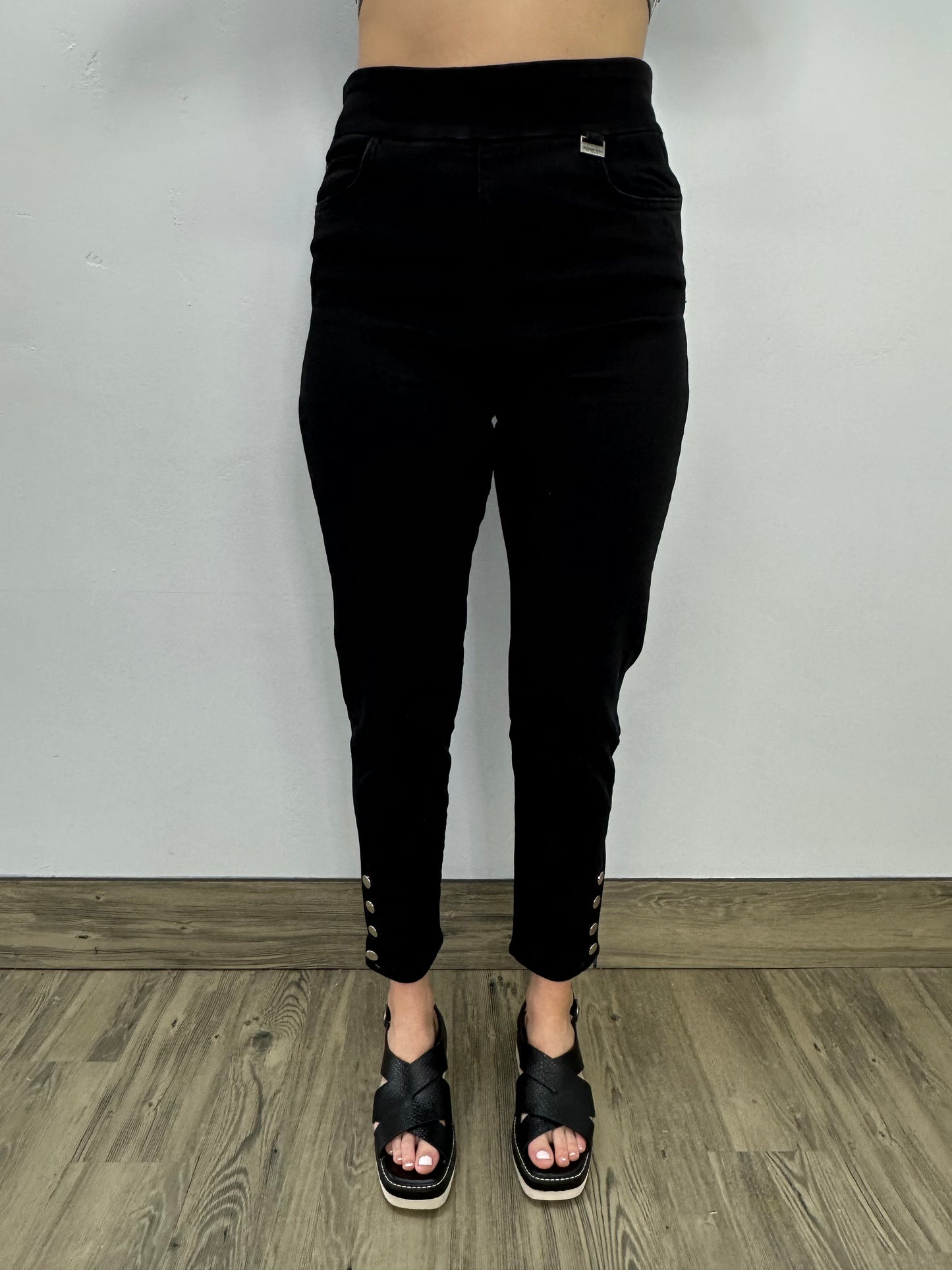 Black Wash Full Length Denim Jeans with Snaps