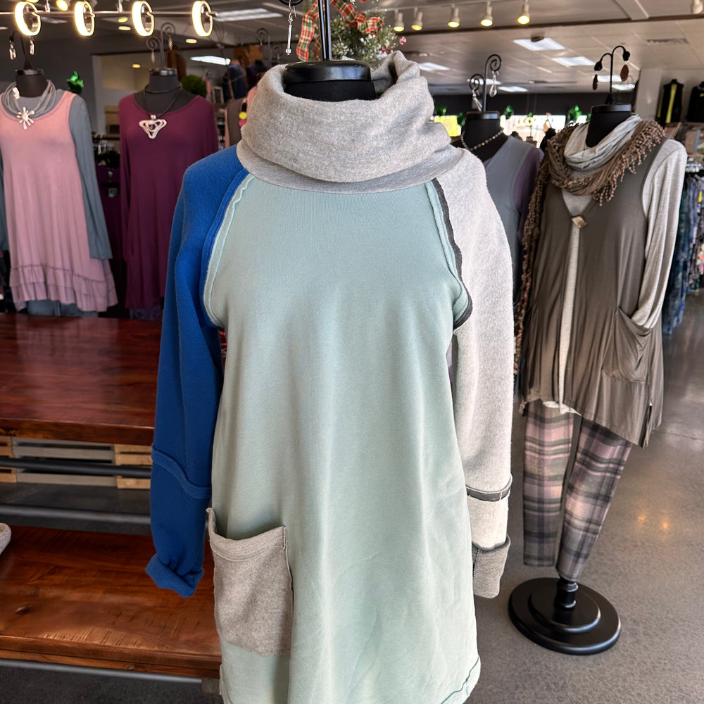 Sage Blue Mixed Up Colorado Funnel Neck Sweatshirt with Pocket