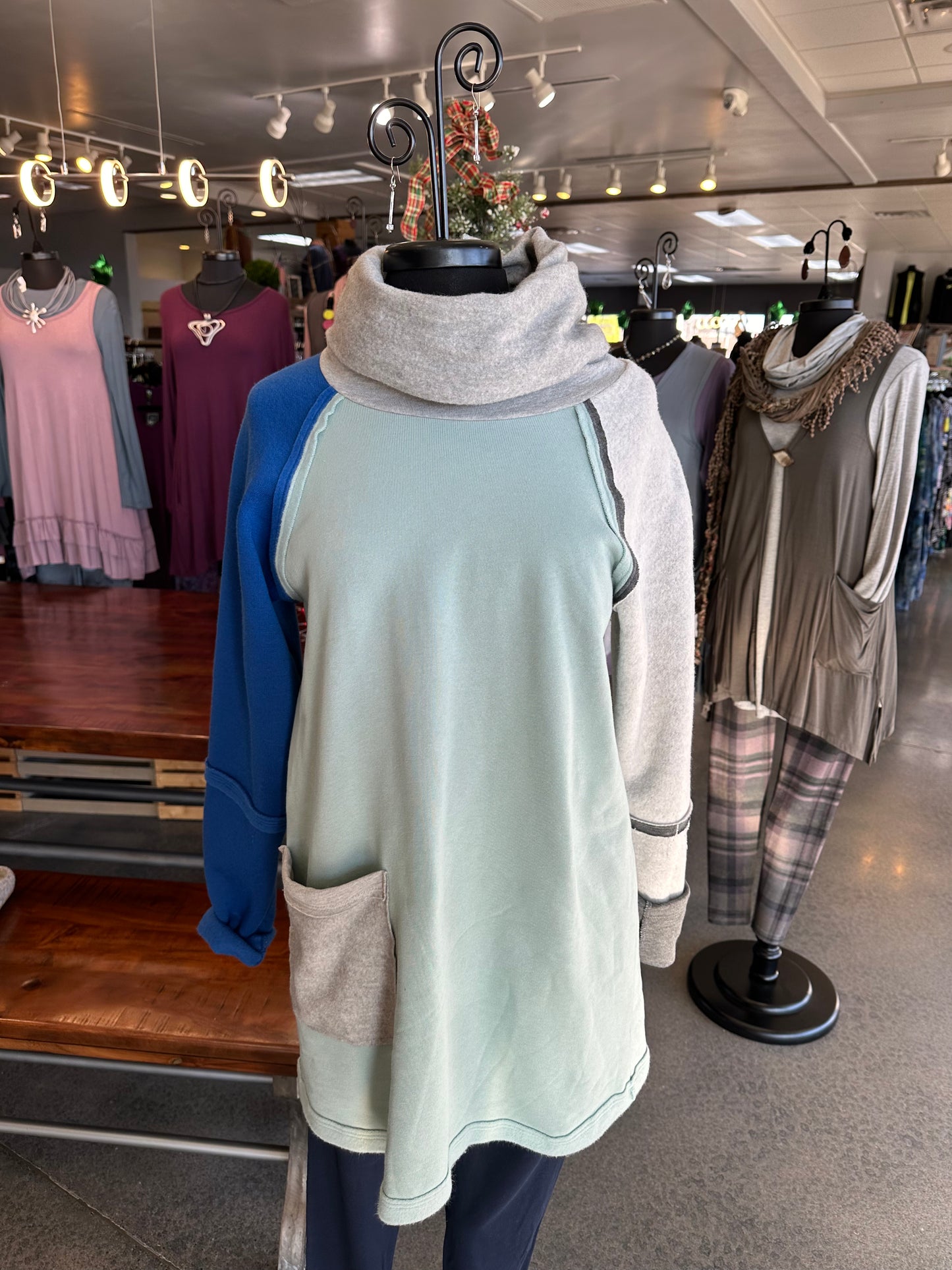 Sage Blue Mixed Up Colorado Funnel Neck Sweatshirt with Pocket