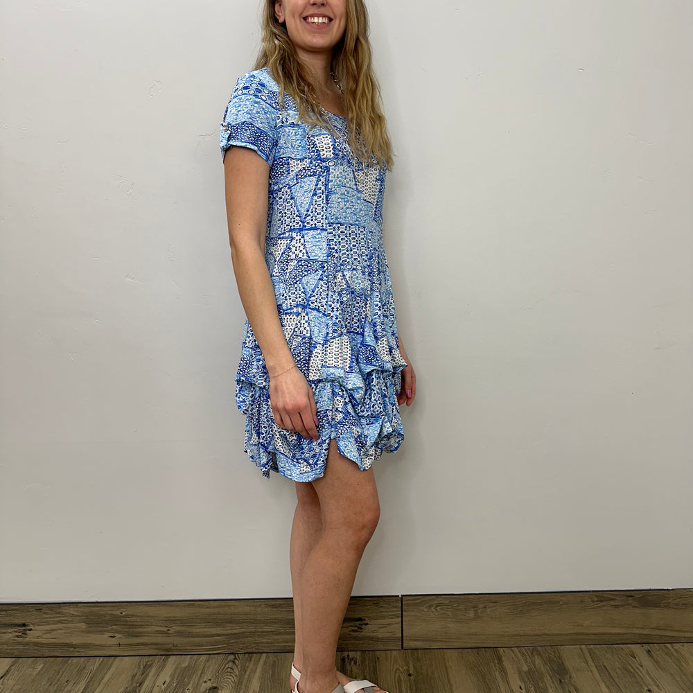 
                  
                    Blue Pattern Short Sleeve Bubble Dress
                  
                