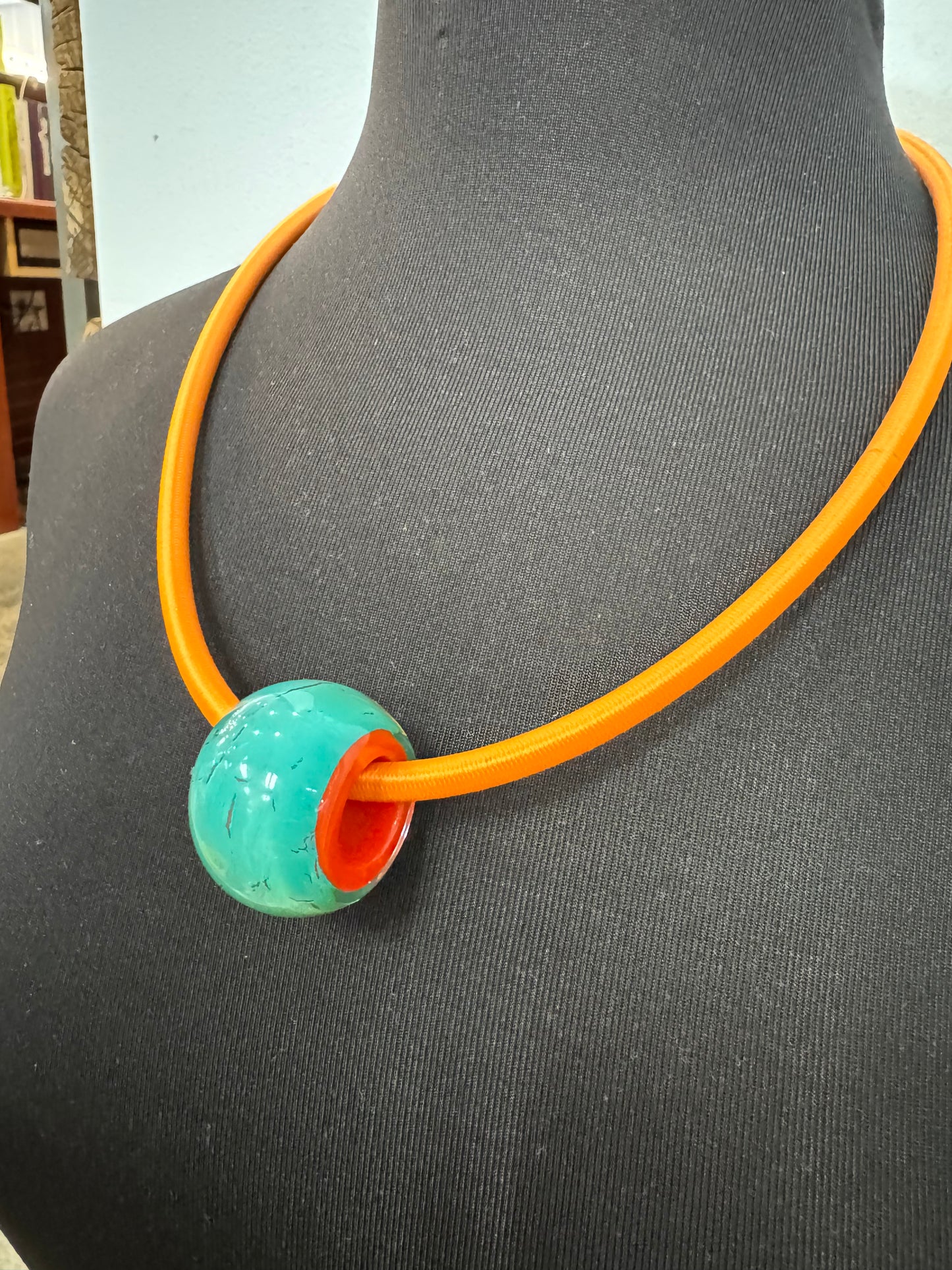 Orange and Teal Pendant Necklace - 60cm