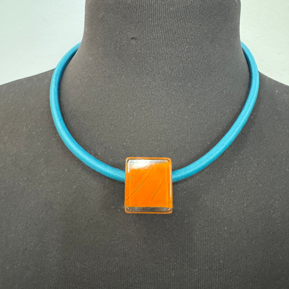 Teal and Orange Pendant Necklace - 50cm