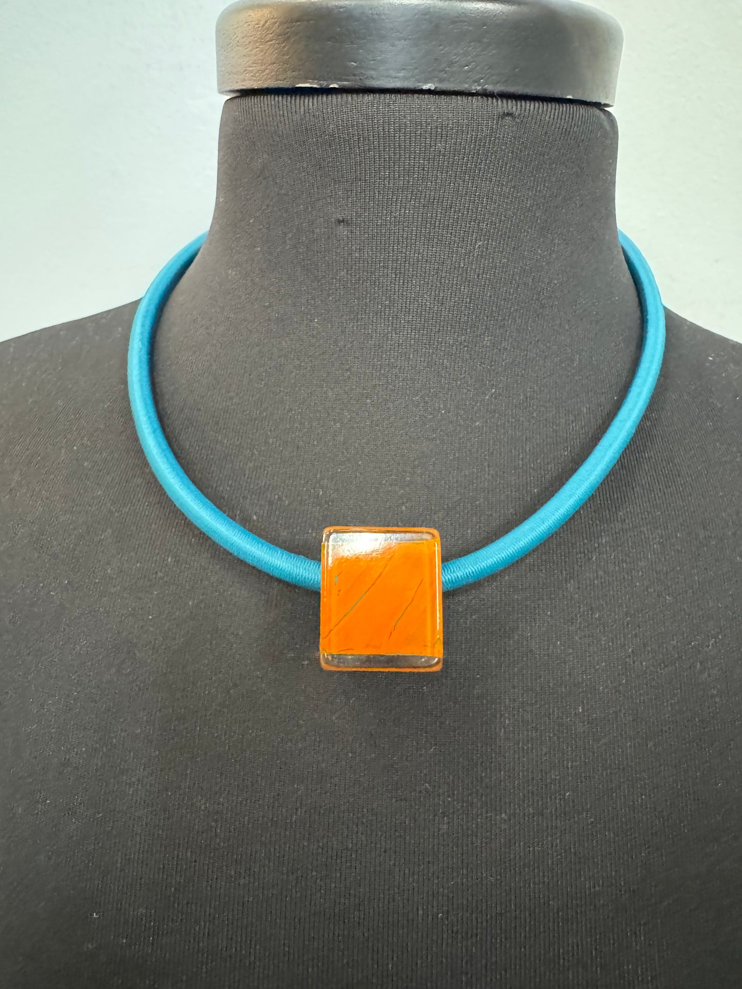 Teal and Orange Pendant Necklace - 50cm