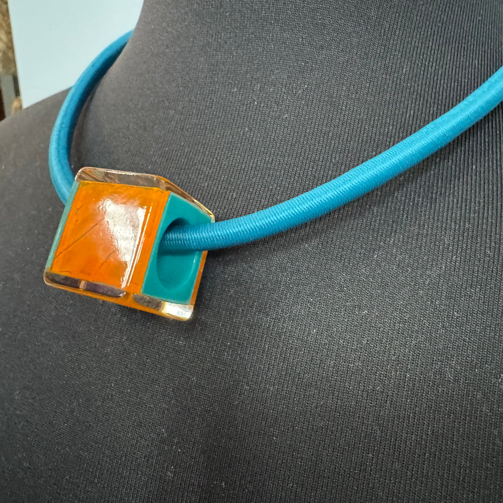 Teal and Orange Pendant Necklace - 50cm