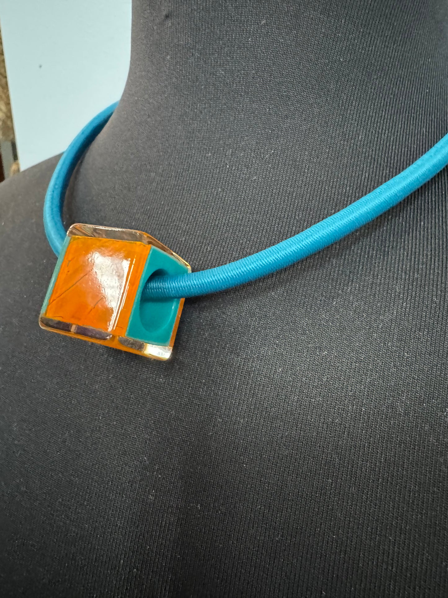 Teal and Orange Pendant Necklace - 50cm