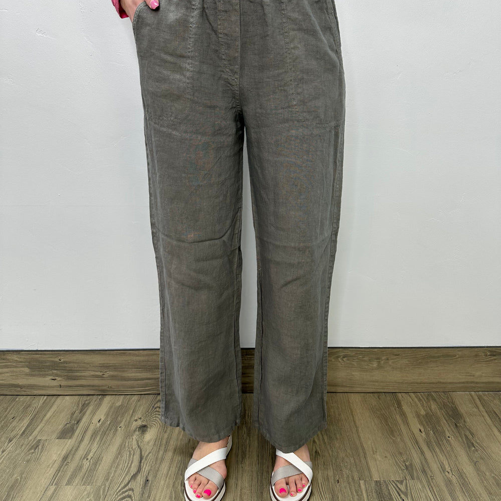 Solid Grey Linen Long Pant with Pockets