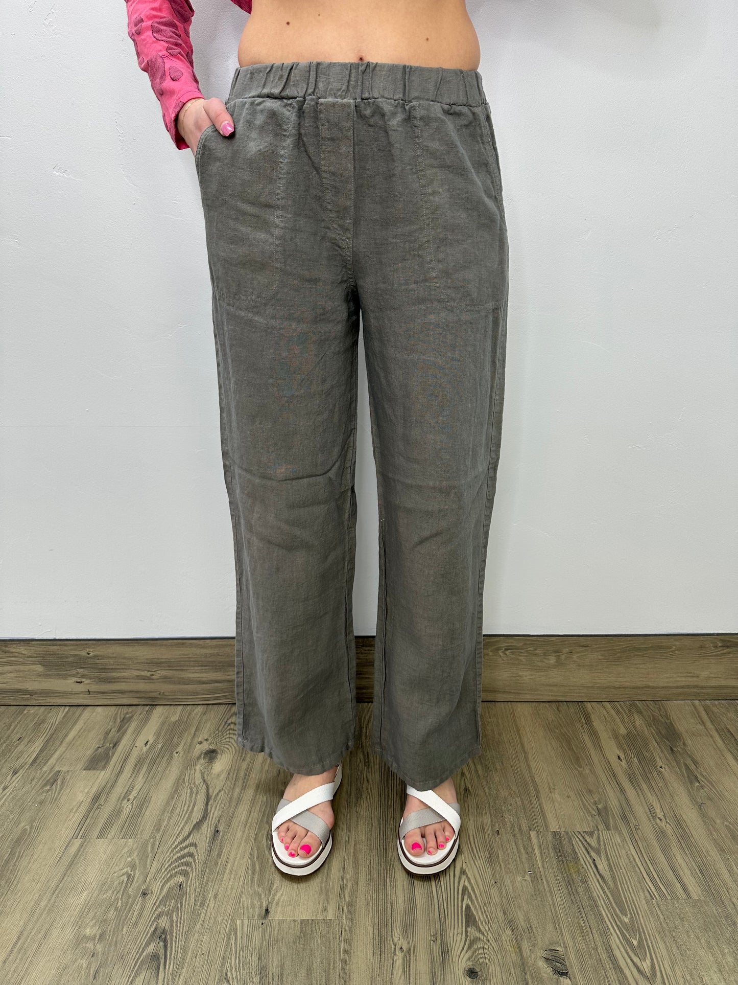 Solid Grey Linen Long Pant with Pockets