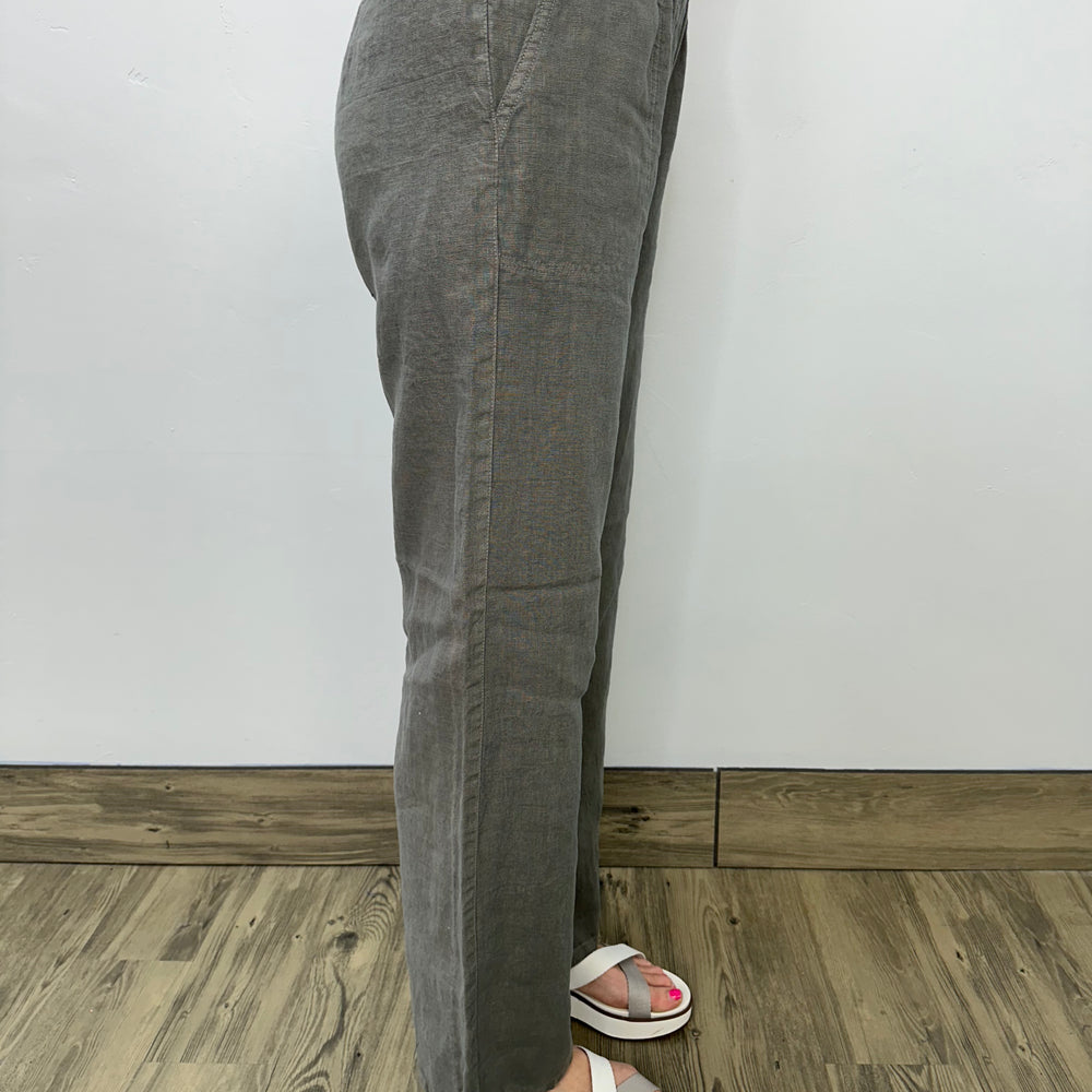 Solid Grey Linen Long Pant with Pockets