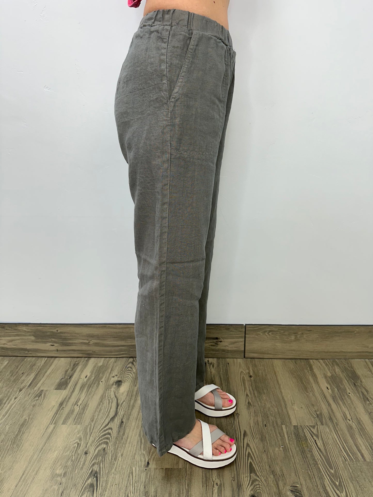 Solid Grey Linen Long Pant with Pockets