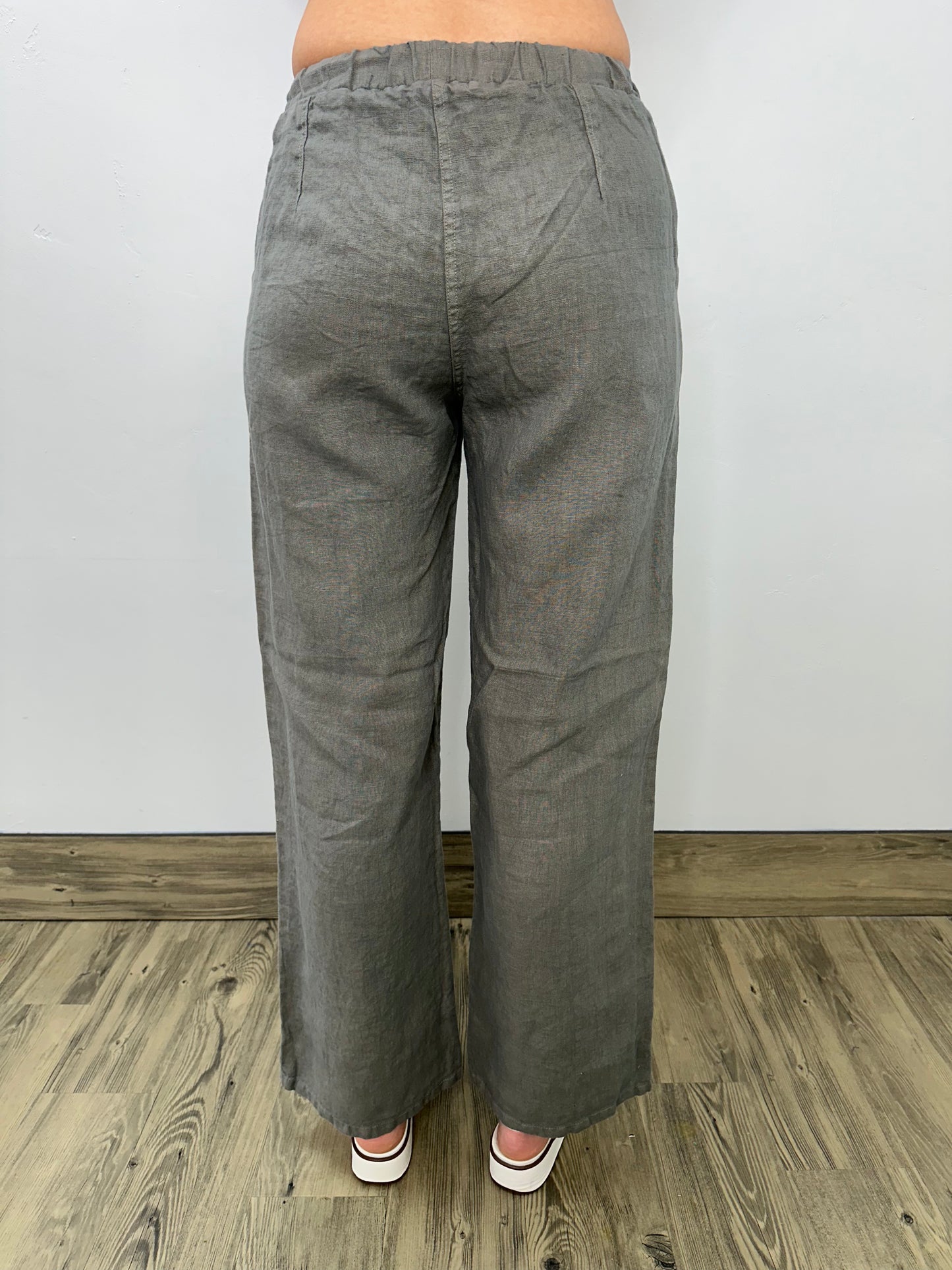 Solid Grey Linen Long Pant with Pockets