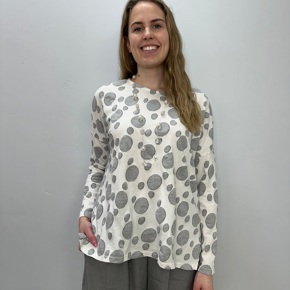 White Jacquard Dot Boxy Top