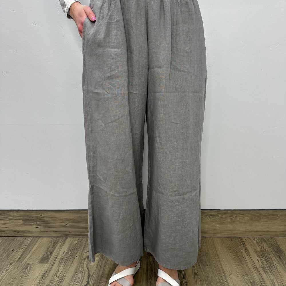 Gray Full Length Linen Pant