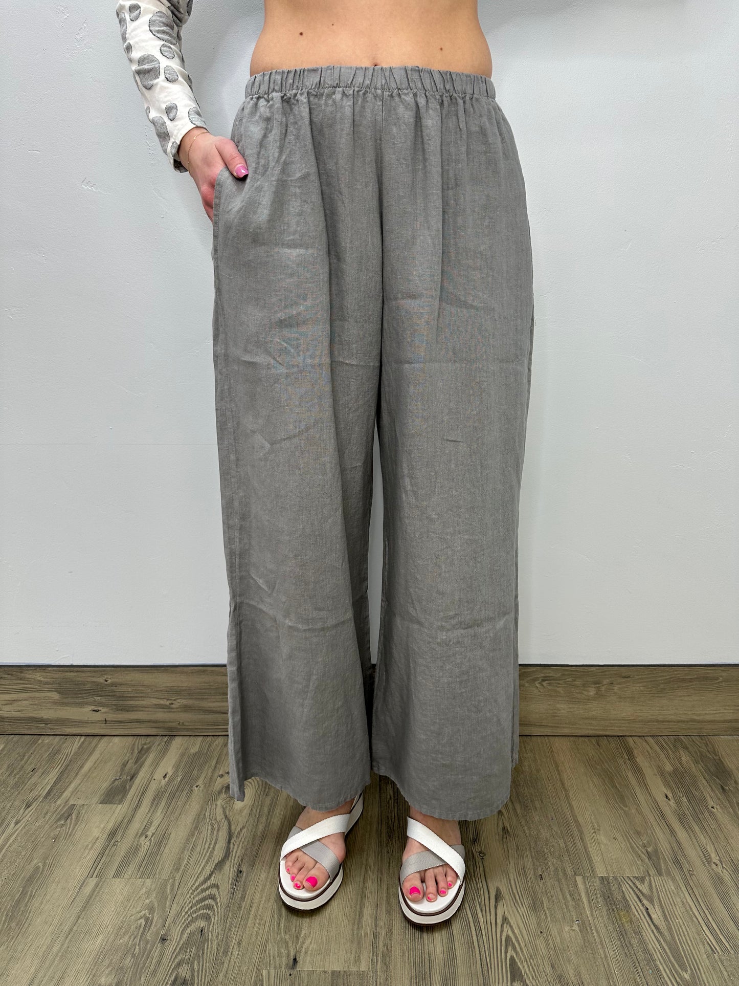 Gray Full Length Linen Pant