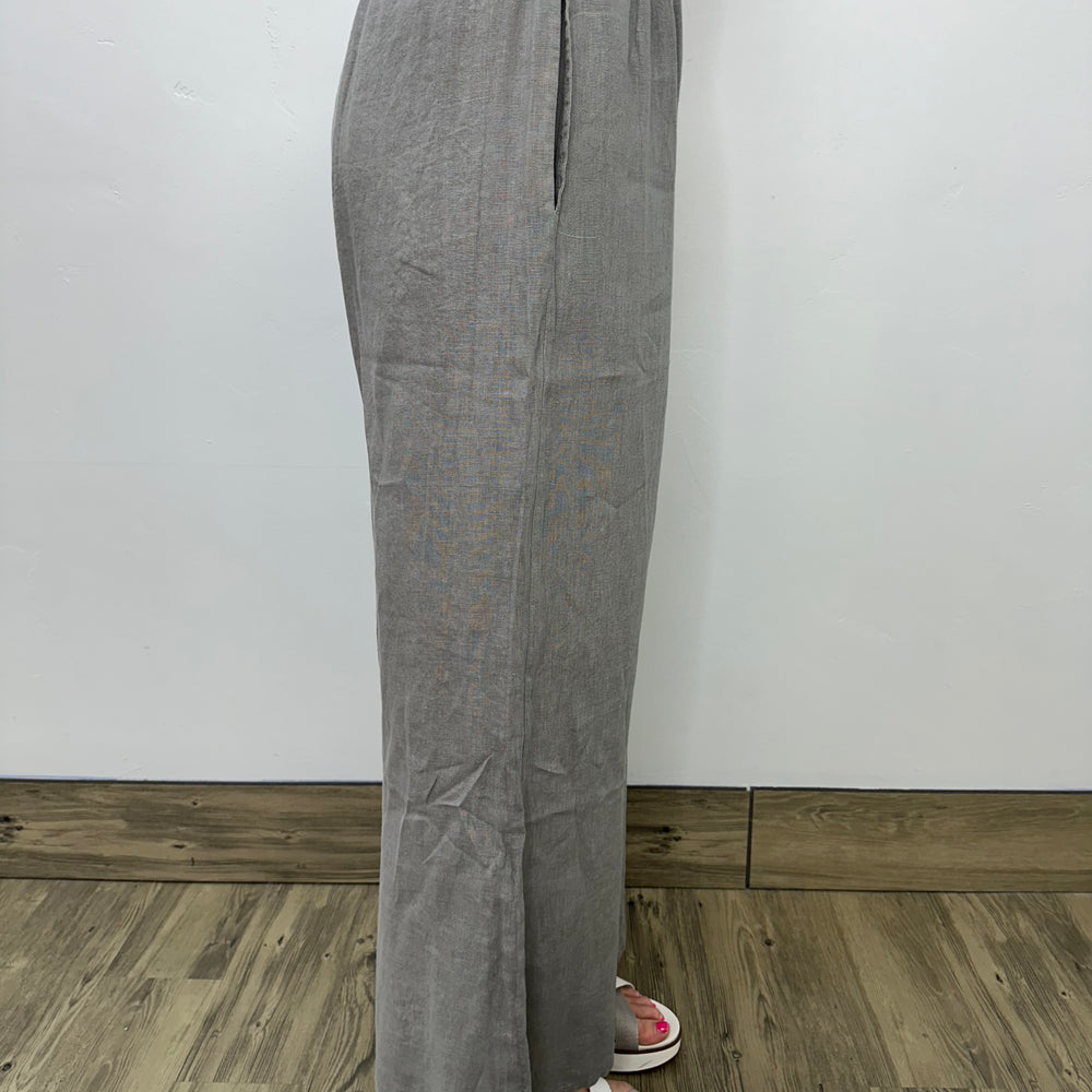 Gray Full Length Linen Pant