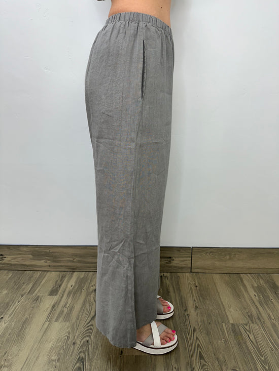 Gray Full Length Linen Pant